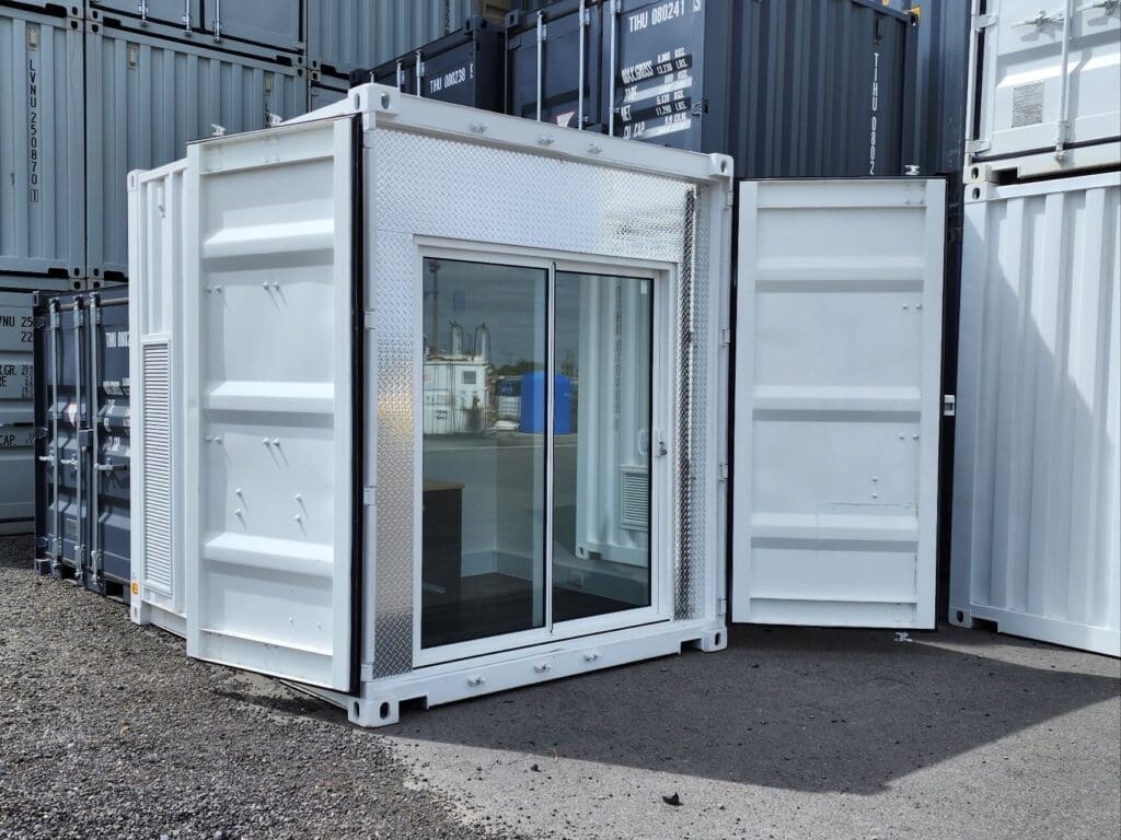 Custom modified shipping container office with insulation